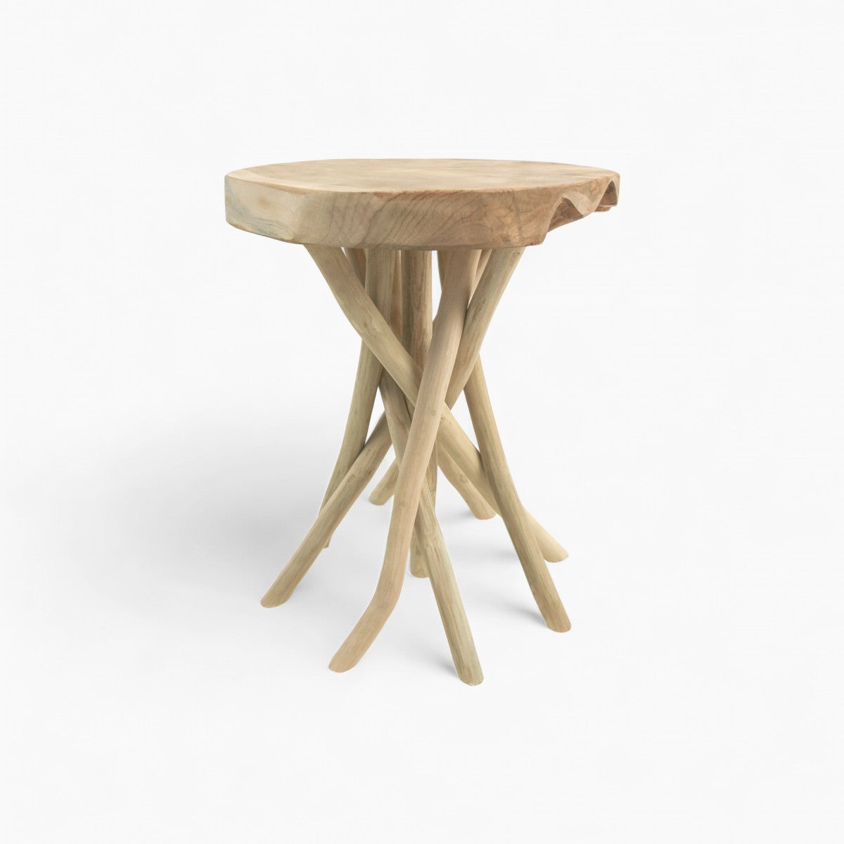Tabouret d'accent en branche - Pieds en branches torsadées naturelles, assise en bois massif