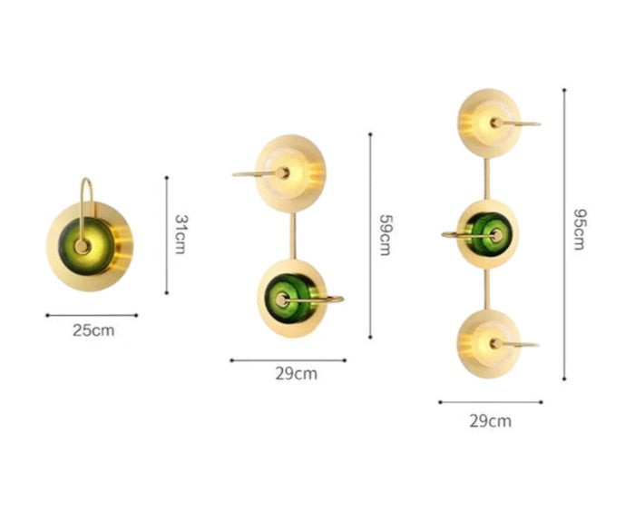 Applique murale en laiton scandinave | Verre vert/transparent, E27 LED, 2/3 ampoules