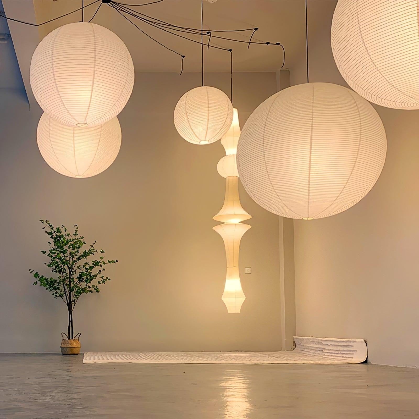 Luminaires suspendues en papier de riz japonais | Lampes en fer chaud et papier