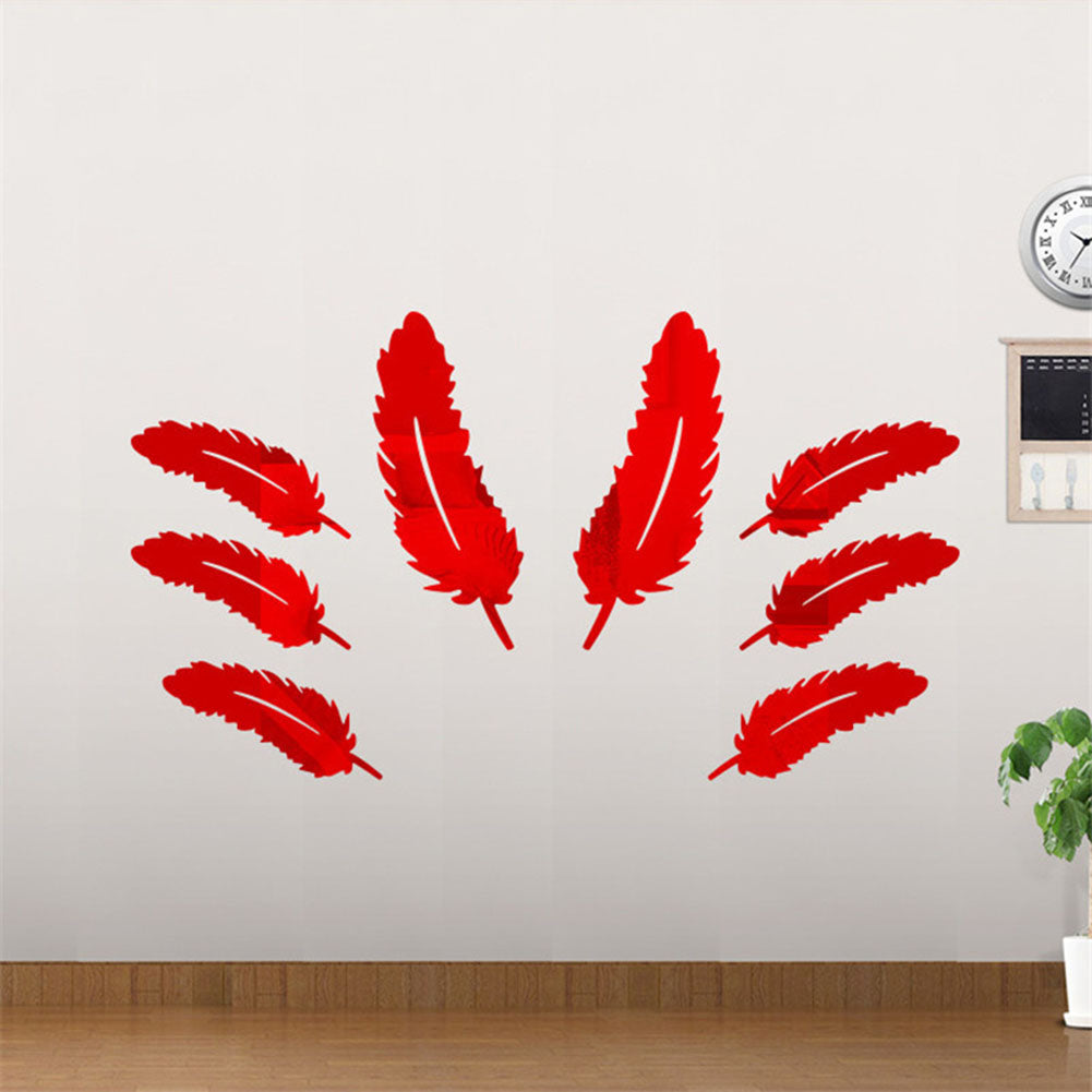Autocollant mural en métal argenté en forme de plume 3D