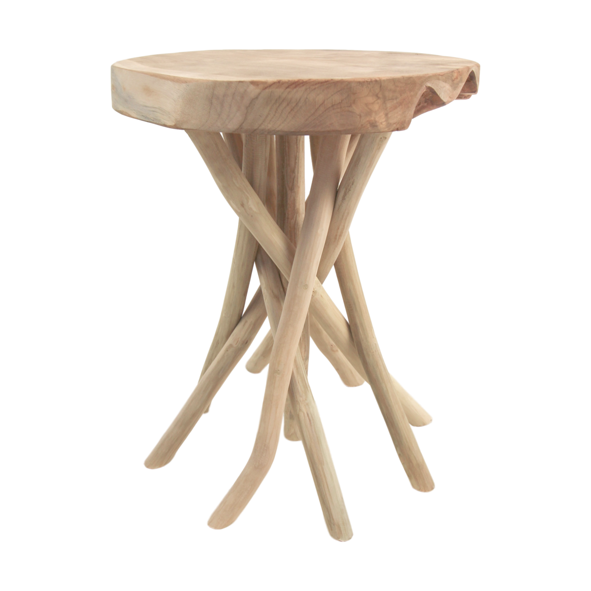 Tabouret d'accent en branche - Pieds en branches torsadées naturelles, assise en bois massif