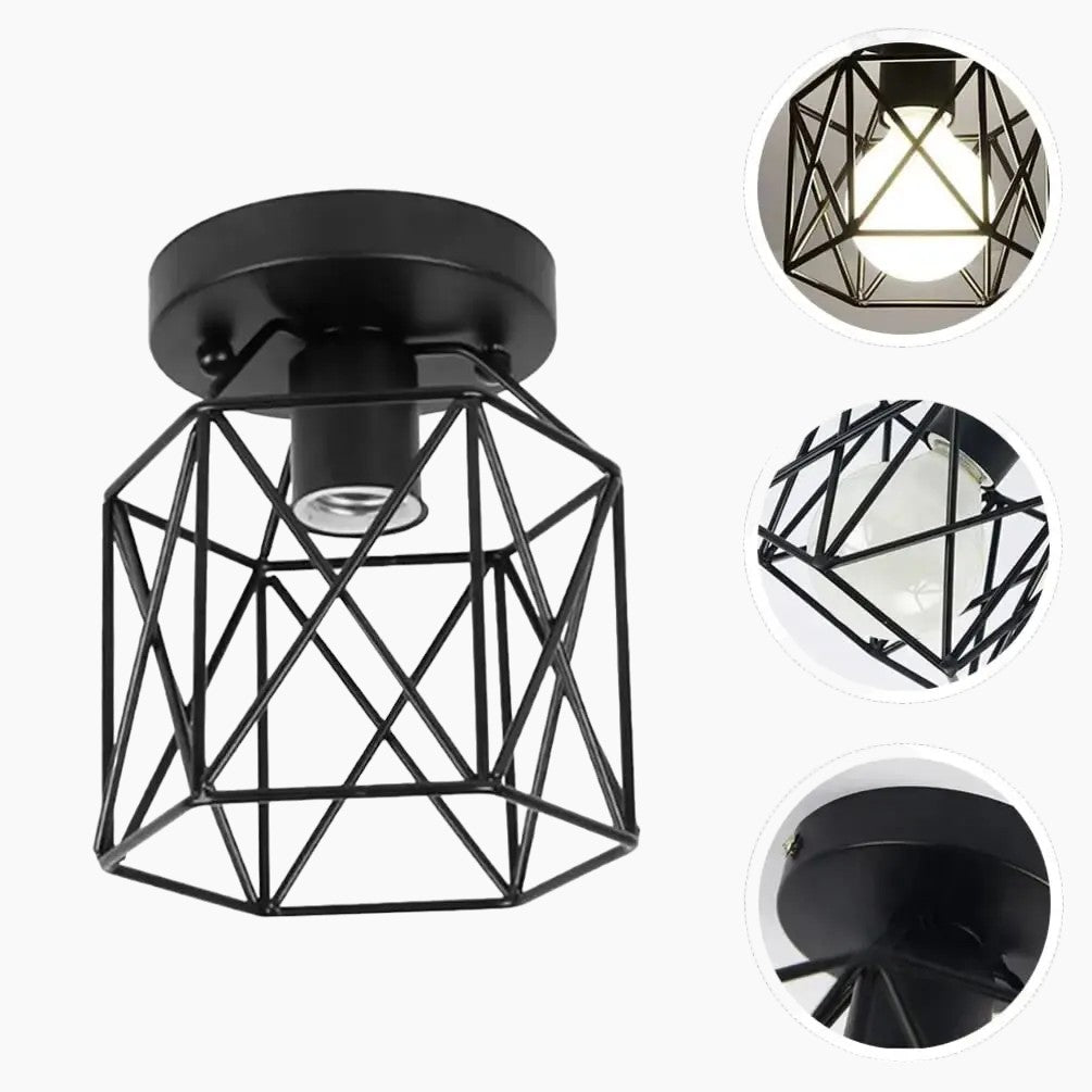 ForgeLight - Plafonnier Cage Noir Élégant | Design métallique E27 compatible LED