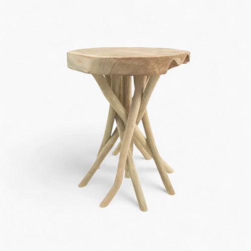 Tabouret d'accent en branche - Pieds en branches torsadées naturelles, assise en bois massif
