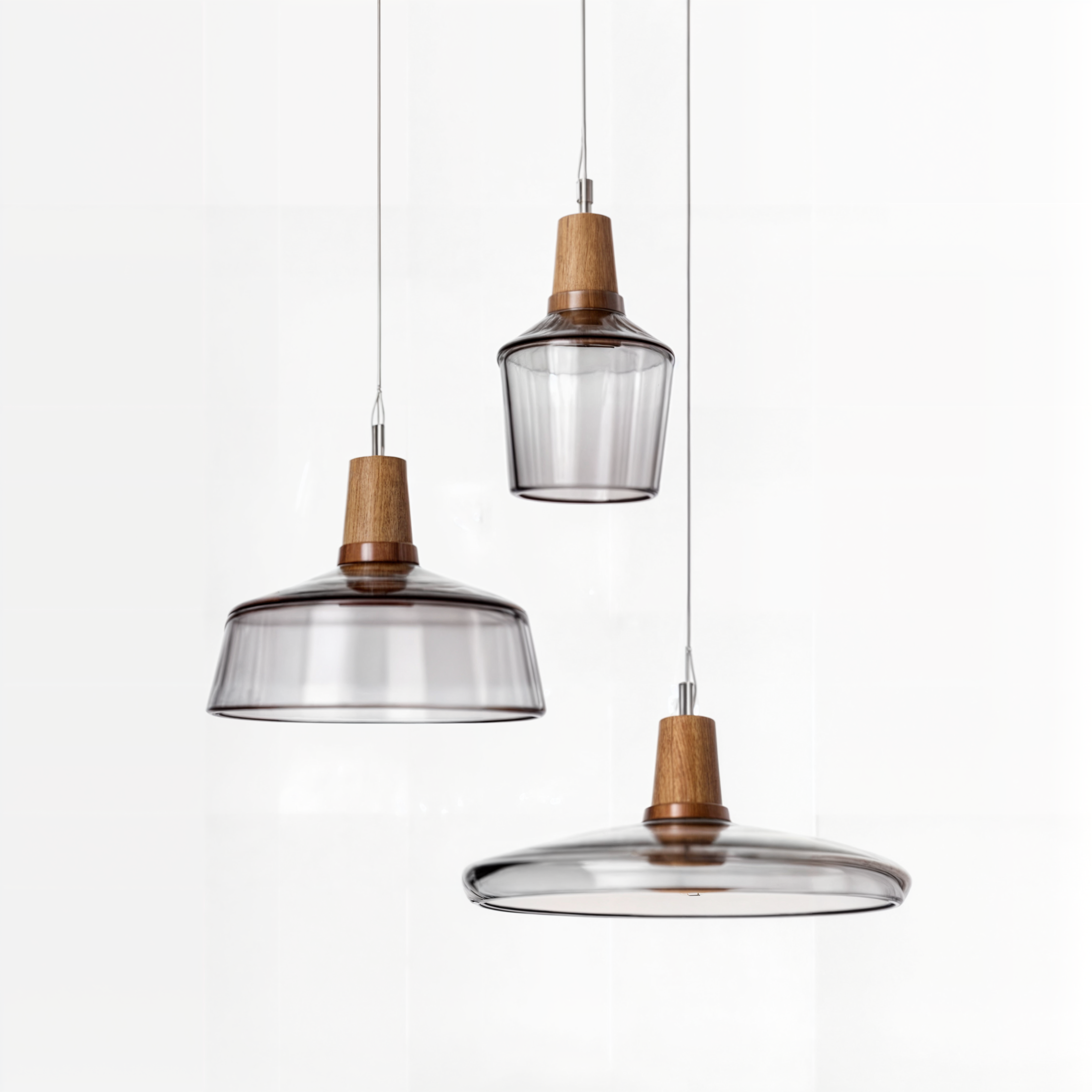 Luminaires suspendus en verre nordique moderne | Transparent et ambre avec base en bois