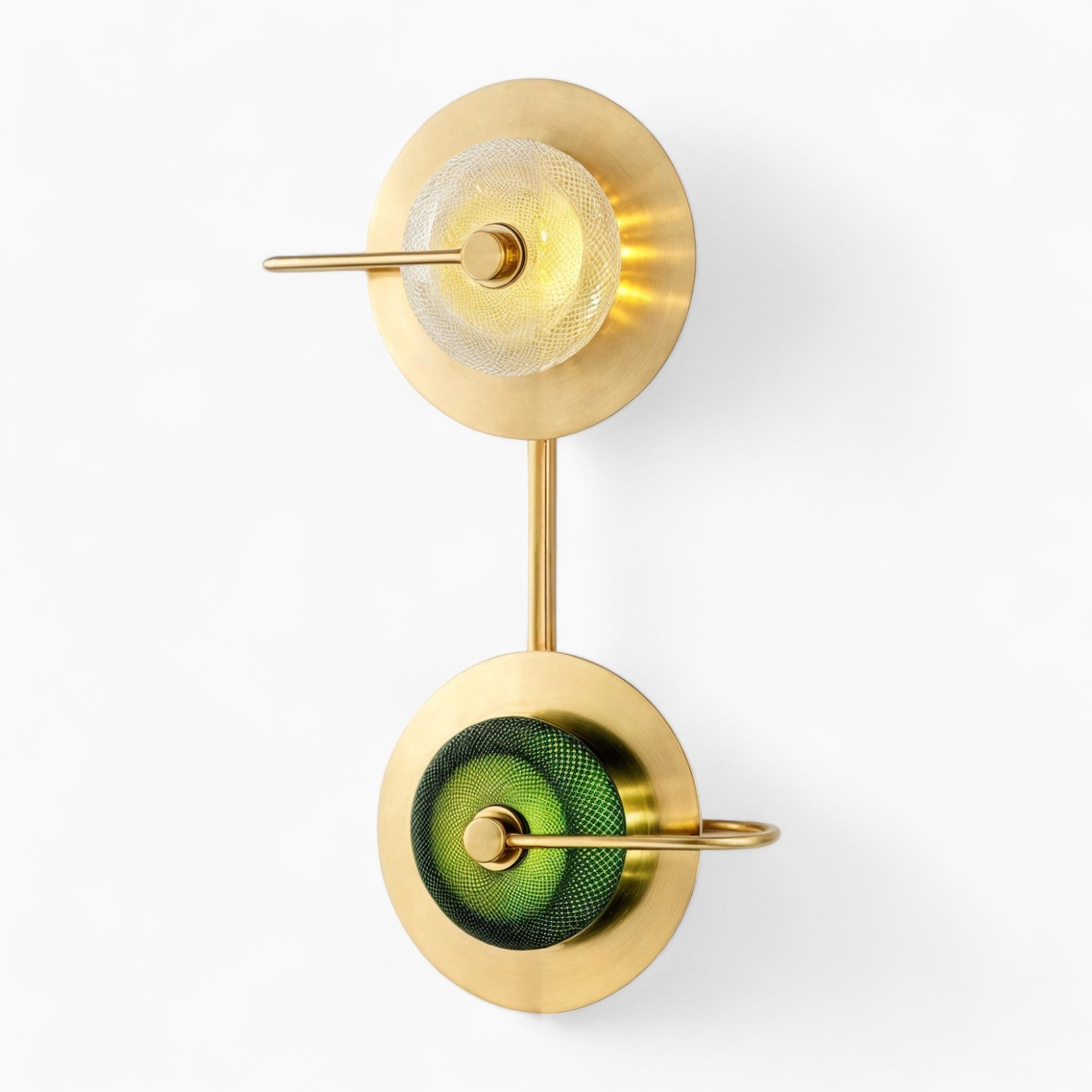 Applique murale en laiton scandinave | Verre vert/transparent, E27 LED, 2/3 ampoules