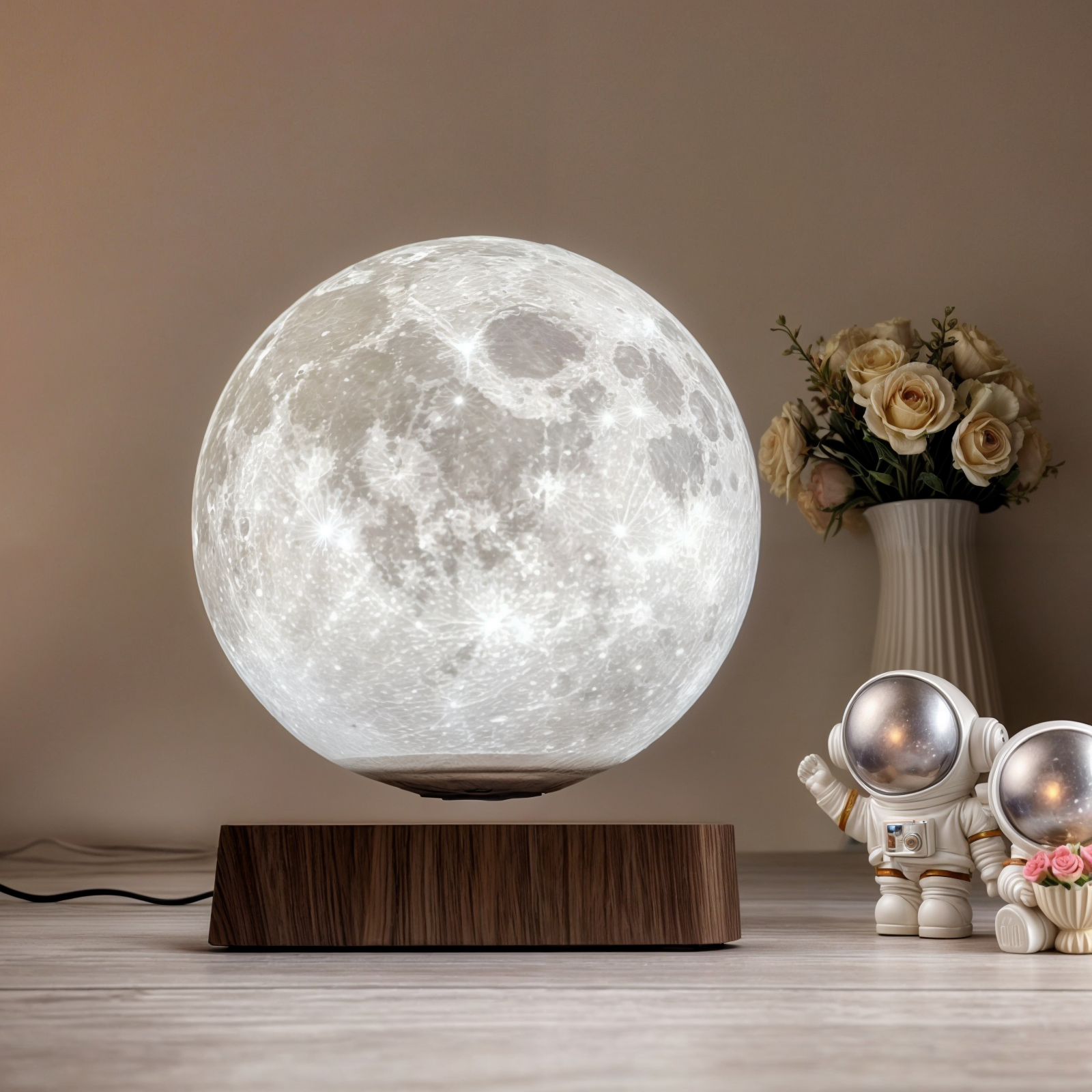 Lampe Lunaire Flottante | Lumière LED Imprimée en 3D, Commande Tactile et à Distance, Lévitation Magnétique