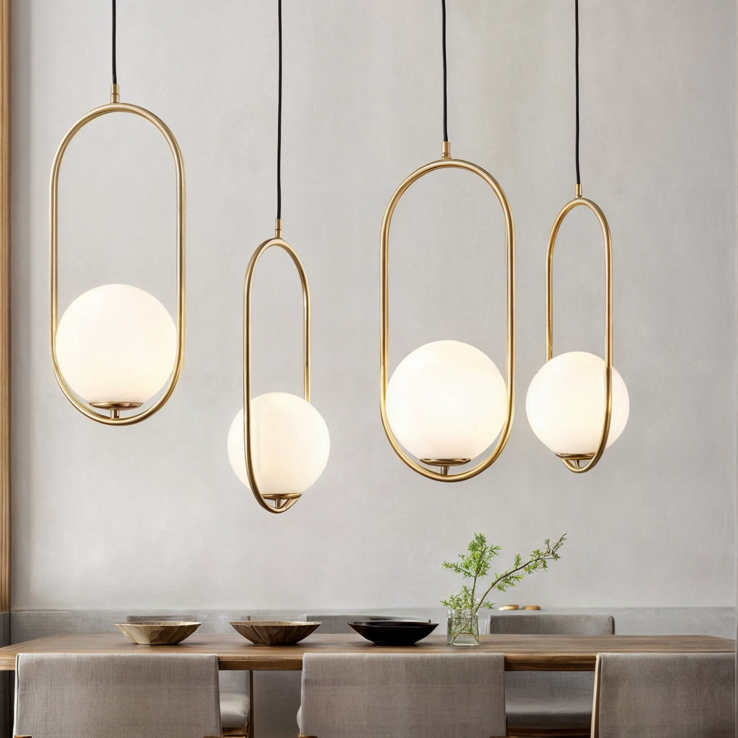 Suspension nordique | Corps doré, abat-jour en verre, hauteur réglable
