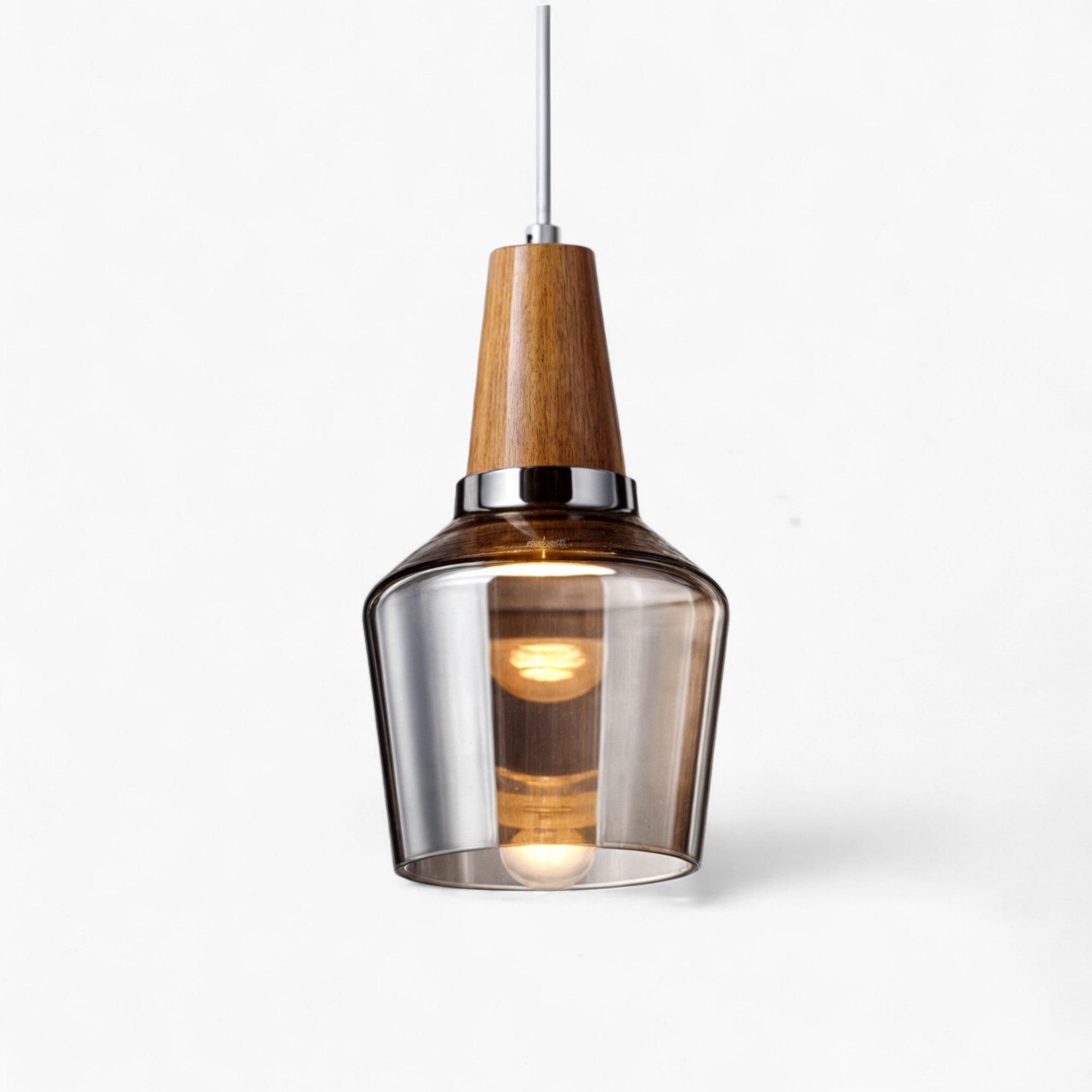 Luminaires suspendus en verre nordique moderne | Transparent et ambre avec base en bois