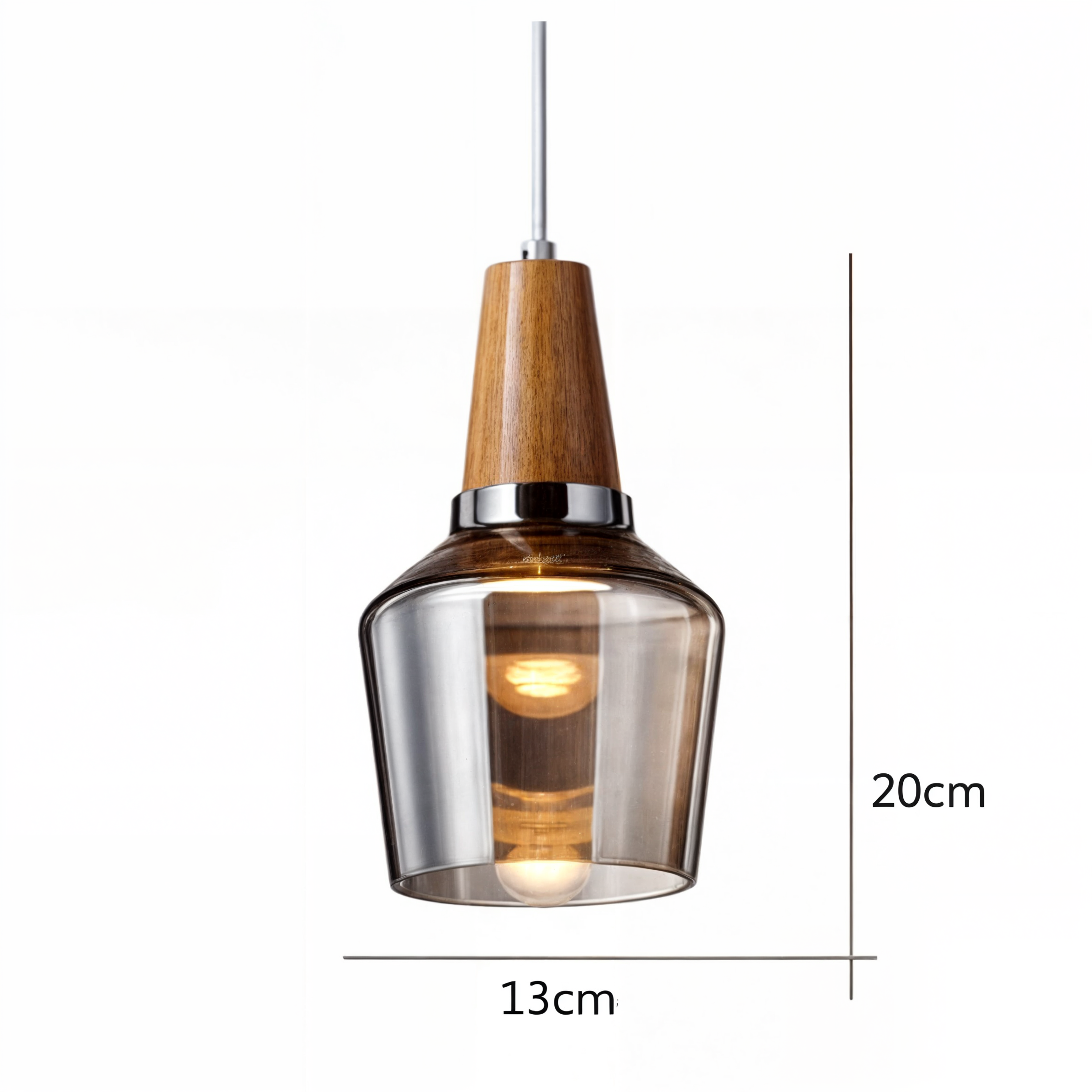 Luminaires suspendus en verre nordique moderne | Transparent et ambre avec base en bois