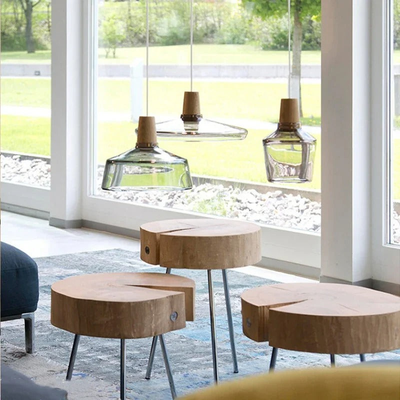 Luminaires suspendus en verre nordique moderne | Transparent et ambre avec base en bois