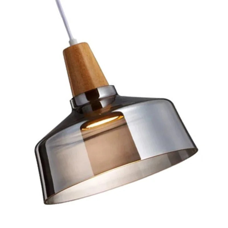 Luminaires suspendus en verre nordique moderne | Transparent et ambre avec base en bois