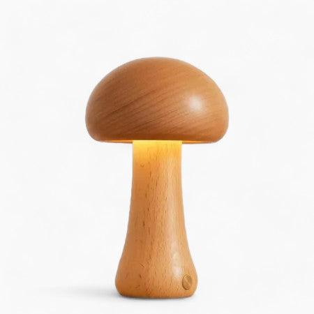 Lampe de table sans fil Mushglow en forme de champignon | Bois et mousse, réglage de la luminosité, USB, rechargeable