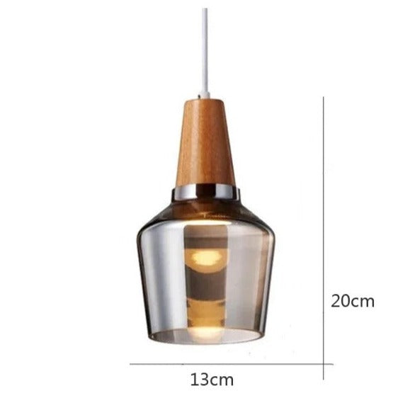 Luminaires suspendus en verre nordique moderne | Transparent et ambre avec base en bois